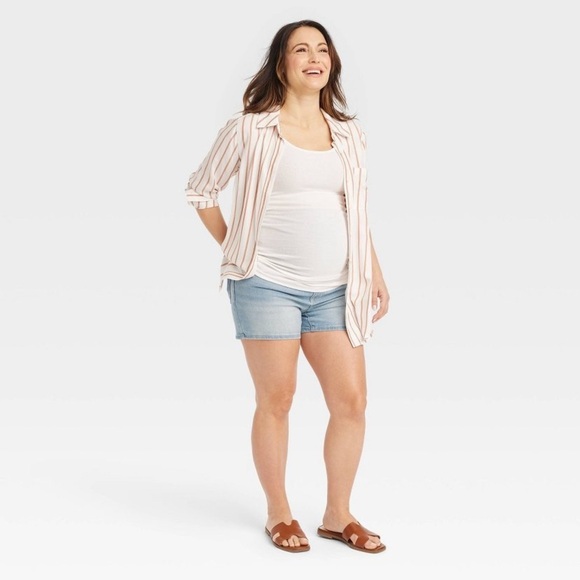 Maternity Denim Shorts - Light Blue - Picture 2 of 6
